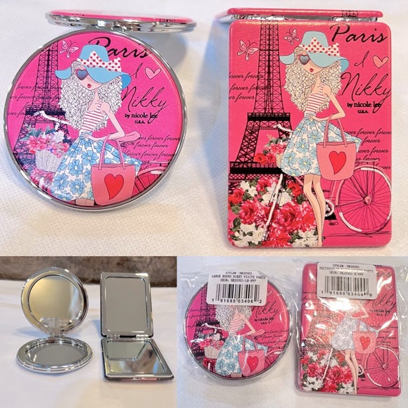 SET of 2-Compact Purse Mirrors-Nikky Visits PARIS Print-Nikky by Nicole Lee-NWT - Picture 1 of 4